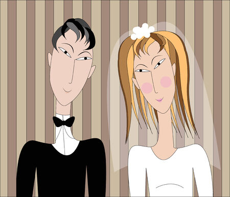 wedding couple portrait in retro styleのイラスト素材