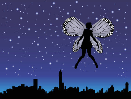 fairy night over the cityのイラスト素材