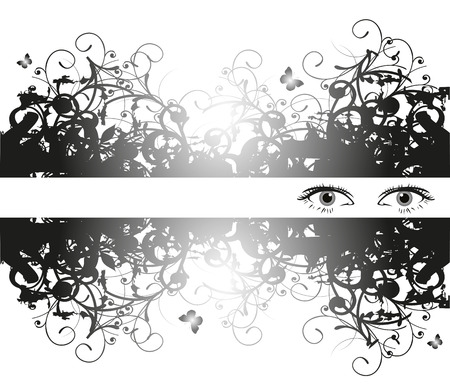 female eyes and floral frameのイラスト素材