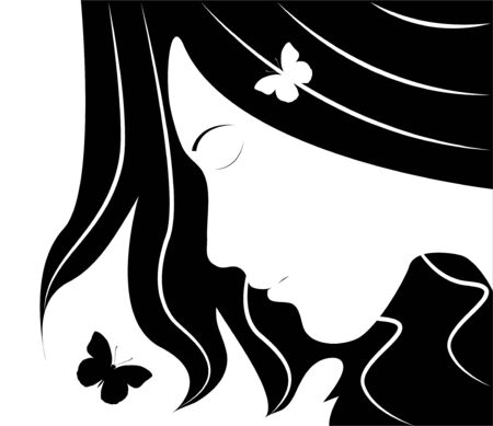 girl profile and butterflies on white のイラスト素材