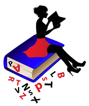 girl reading book sitting on a largeのイラスト素材