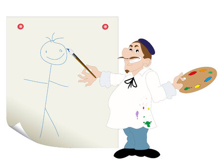  cartoon with aspiring painterのイラスト素材