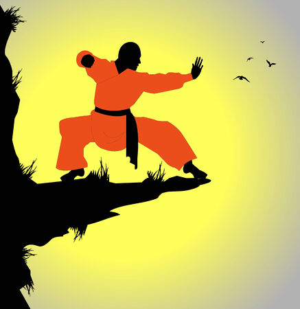 monaco shaolin exercising on a cliffのイラスト素材