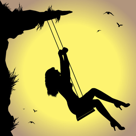 silhouette of woman on swingのイラスト素材
