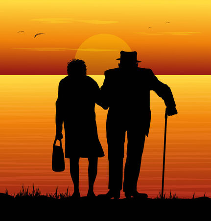 elderly couple watching the seaのイラスト素材