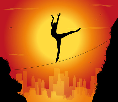 silhouette of dancer tightrope walkerのイラスト素材