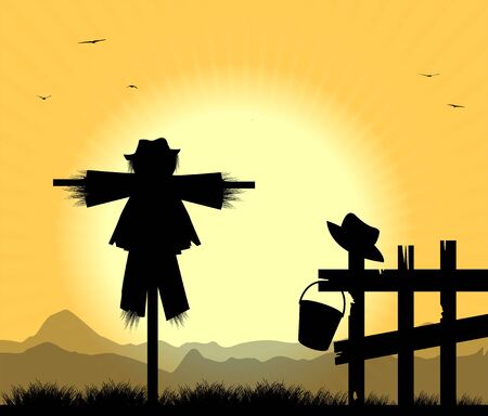 silhouette of scarecrowsのイラスト素材