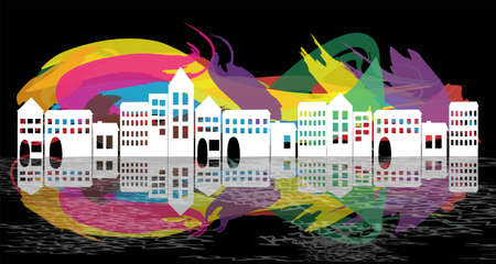 village silhouette on abstract backgroundのイラスト素材