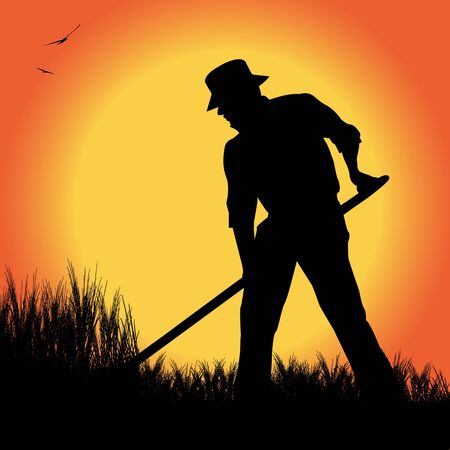 farmer in a wheat fieldのイラスト素材