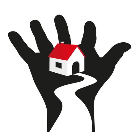 symbolic illustration of house resting on  handのイラスト素材