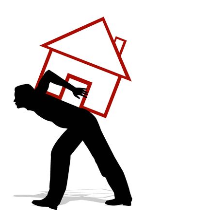 silhouette of man with the weight of the house on his backのイラスト素材