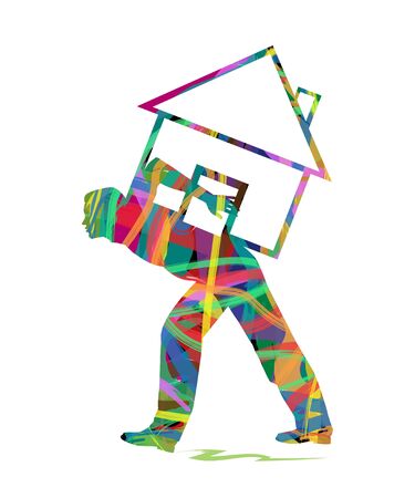 abstract silhouette of man with the weight of the house on His Backのイラスト素材