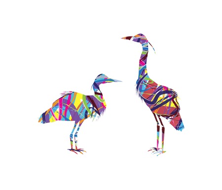 abstract silhouette of herons on white background