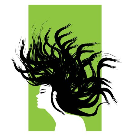silhouette of a girl in profile with long hairのイラスト素材
