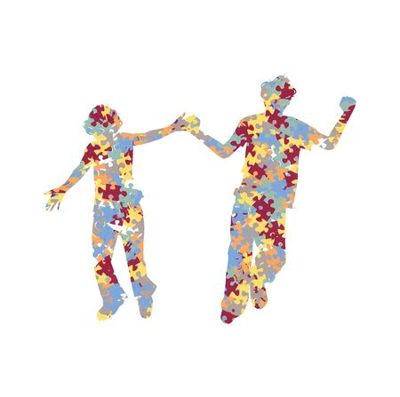 silhouette of boys and girlsのイラスト素材