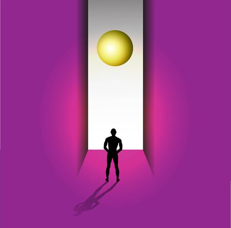 symbolic illustration of man in a surreal environmentのイラスト素材