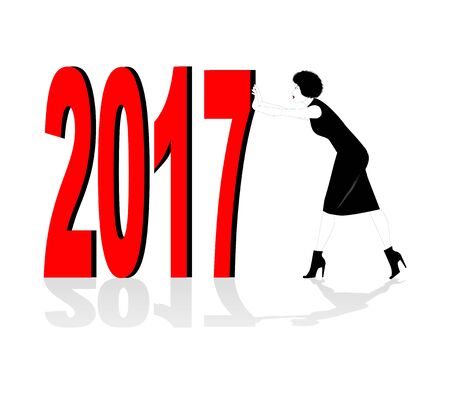 silhouette of woman pushing the new year