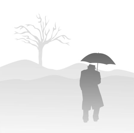 Man with umbrella in the fogのイラスト素材
