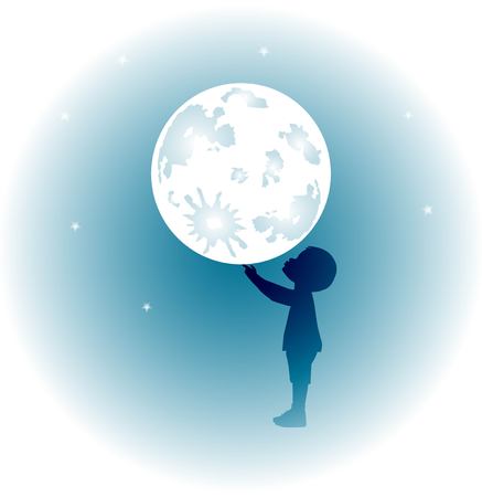 Illustration of baby playing with moonのイラスト素材