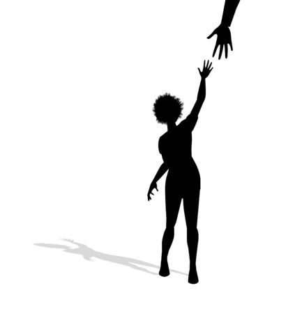 symbolic illustration of woman trying to grab a handのイラスト素材