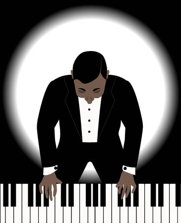 man in a black jacket playing on a pianoのイラスト素材