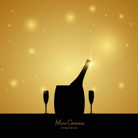 New Year theme winter landscape, with Champagne glasses, vector illustrationのイラスト素材