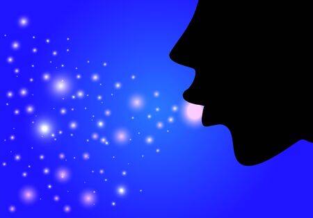 Symbolic illustration of woman spewing the stars in the skyのイラスト素材