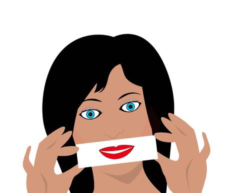 woman with fake smile drawn on a ticketのイラスト素材