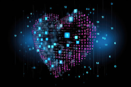 digital illustration of binary code in a heart shapeの素材