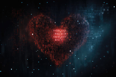 digital illustration of binary code in a heart shapeの素材