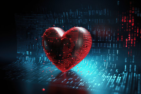 digital illustration of binary code in a heart shapeの素材