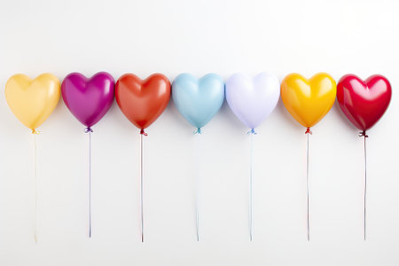multicolor hearts shape balloons on white background. Valentines day conceptの素材