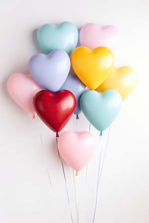 multicolor hearts shape balloons on white background. Valentines day conceptの素材