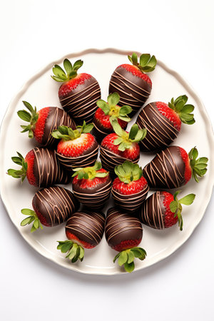 Valentines day concept. top view isolated plate with strawberry in chocolate. Chocolated strawberryの素材