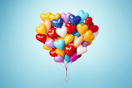 multicolor hearts shape balloons on blue background. Valentines day conceptの素材