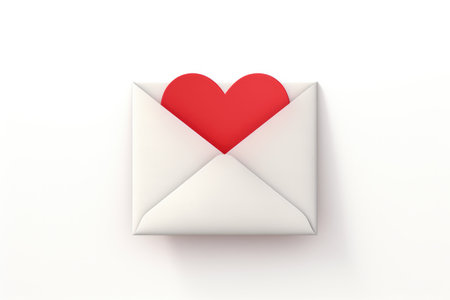 white envelope with red heart for valentine day on white backgroundの素材
