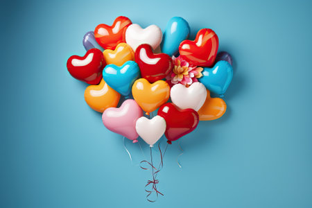 multicolor hearts shape balloons on blue background. Valentines day conceptの素材