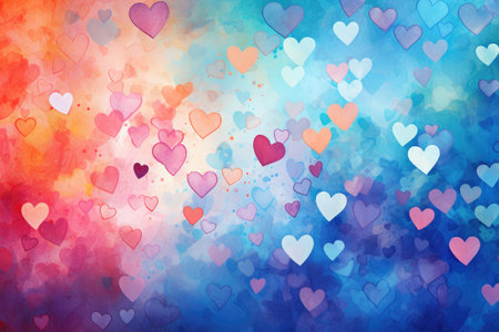 pink and orange hearts texture on blue backgroundの素材