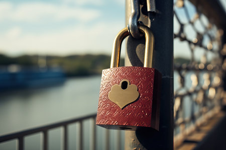 close up red heart lock. Lock as a symbol of loveの素材