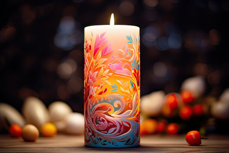 Easter concept: painted candle with eggsの素材
