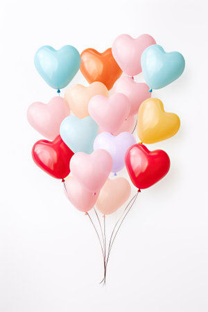 multicolor hearts shape balloons on white background. Valentines day conceptの素材