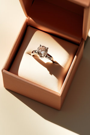 wedding rignt in pink box on beige backgroundの素材