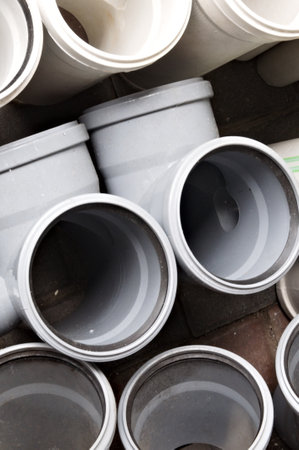 details and parts of plastic pipes for water pipelinesの写真素材