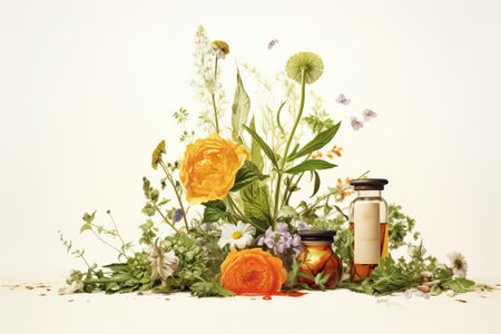 illustration of natural beauty product for face and hand skin with flowersの素材