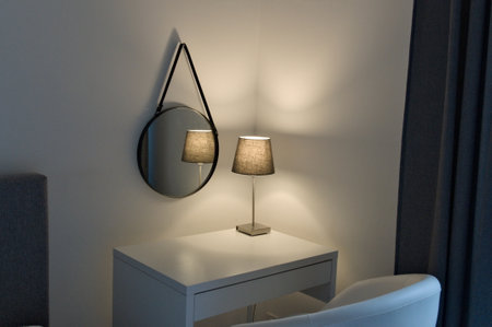 table lamp reflected in the mirrorの写真素材