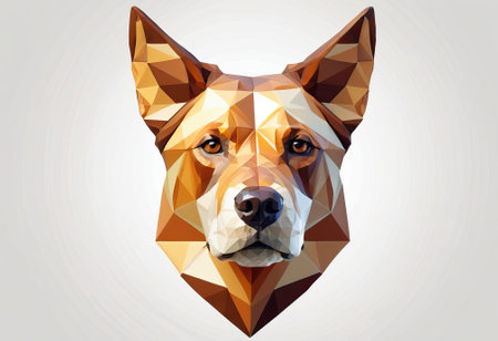 Polygonal digital painting of a dog's face, modern geometric pet illustration.の素材