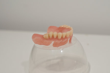 A set of dental dentures on white background.