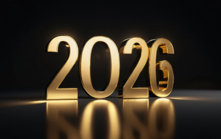 Golden 2026 numbers on black background, new year celebration.の素材