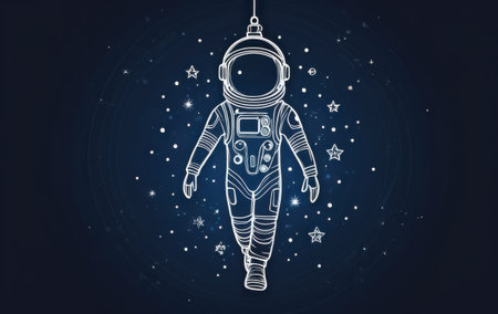 concept of a christmas astronaut ornament floating in space with stars, bannerの素材