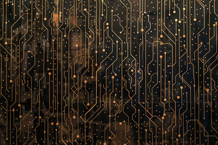 abstract circuit board pattern on black background, technology concept, tech industry, data.の素材
